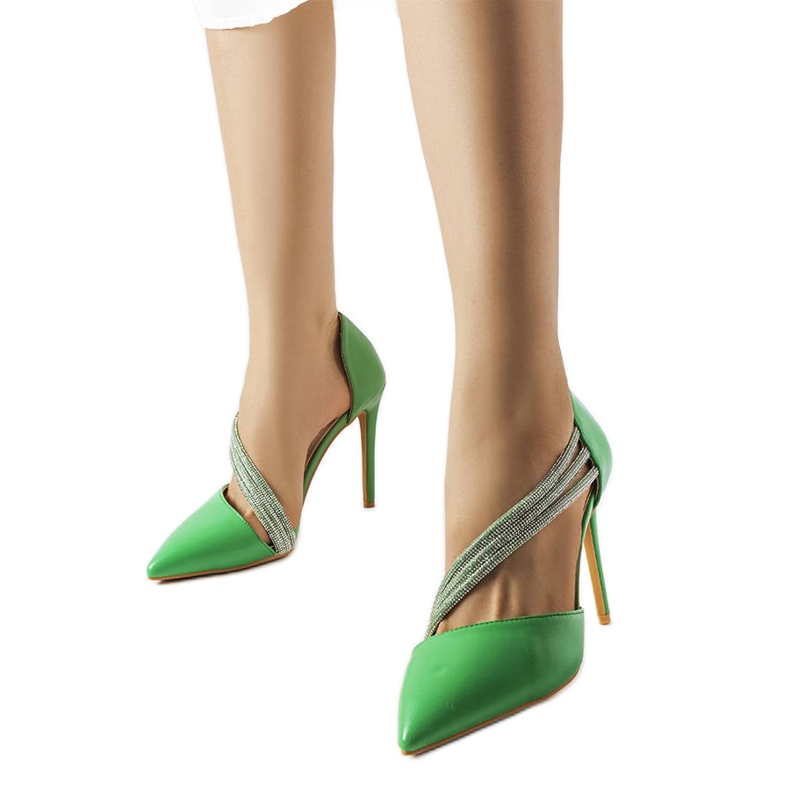 Abbotsford strasszokkal díszített zöld sarkú cipő