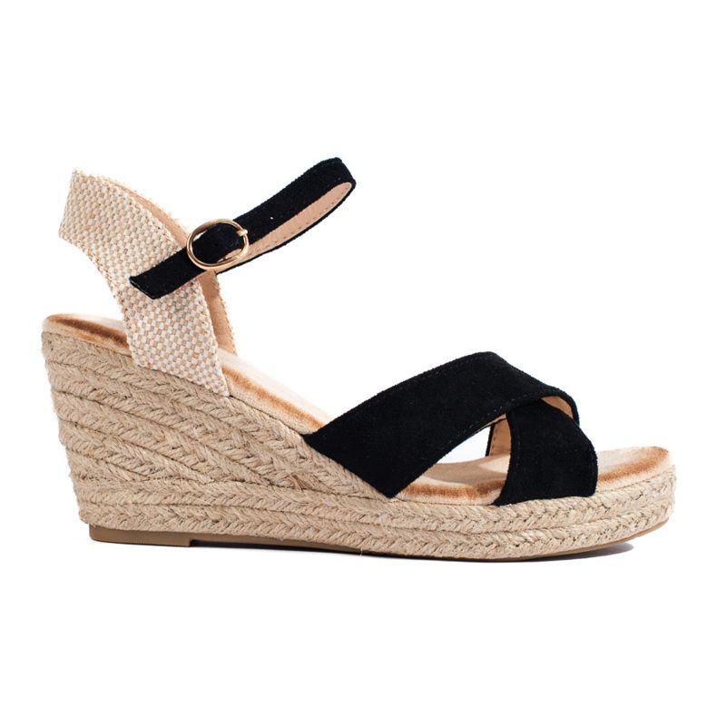 Női fekete Shelovet wedge espadrilles szandál