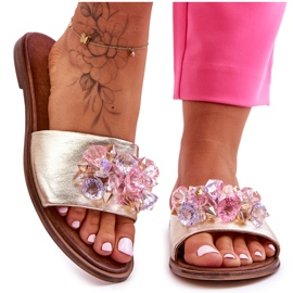 Bőr női papucs díszítéssel Nicole 2726/064 arany aranysárga Bőr női papucs díszítéssel Nicole 2726/064 arany aranysárga