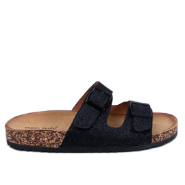 Alexa fekete csillogó parafa papucs