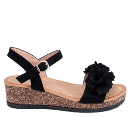Pionter Black ékszandál virágokkal fekete