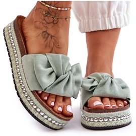 Női velúr papucs masnival, Lauria Green zöld