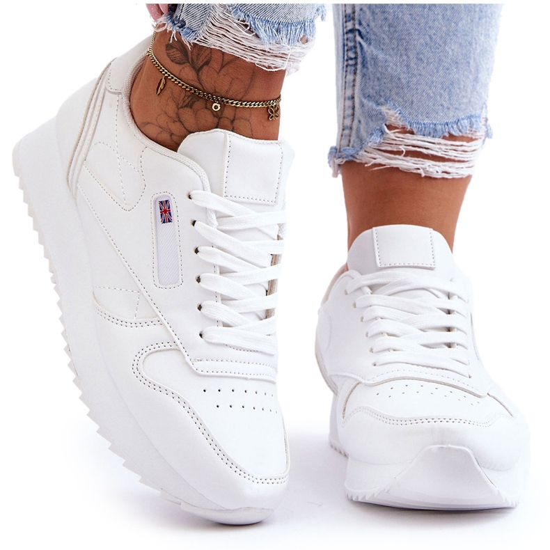 PM1 Fehér Merida bőr fűzős platformú sportcipő