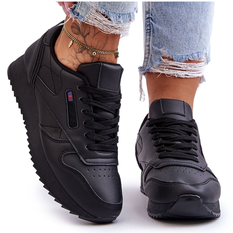 PM1 Merida fekete fűzős platformú bőr sportcipő