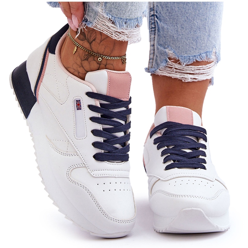 PM1 Merida fehér és sötétkék fűzős platformú bőr sportcipő