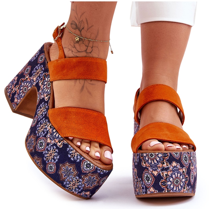 Maciejka bőr magassarkú szandál 06089-18 narancs narancssárga