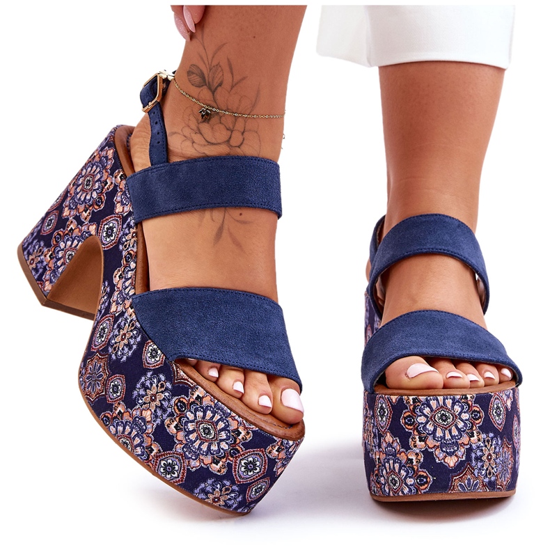 Maciejka bőr magassarkú szandál 06089-17 sötétkék