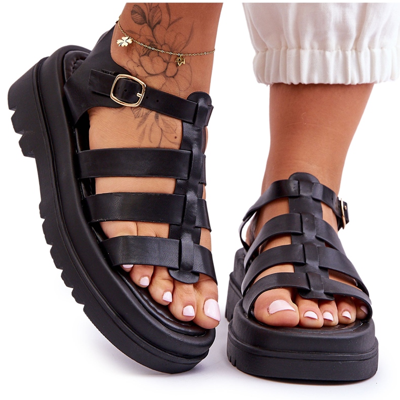 Bőr szandál fekete Colet pánttal