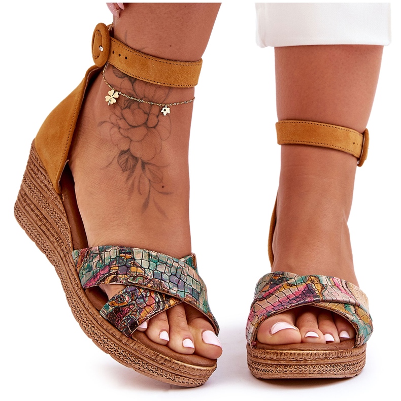 Maciejka Suede Wedge szandál 04565-43 narancs narancssárga