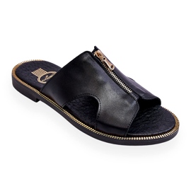 Lemar Női papucs fekete Clarence dekoratív cipzárral