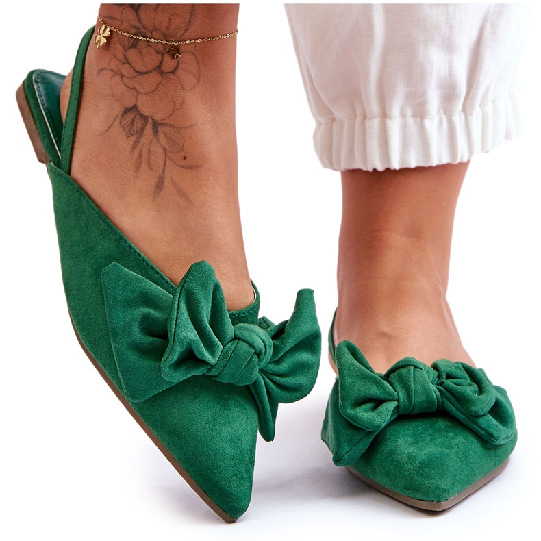 Női bebújós balerinák masnival, zöld Nadine-nel
