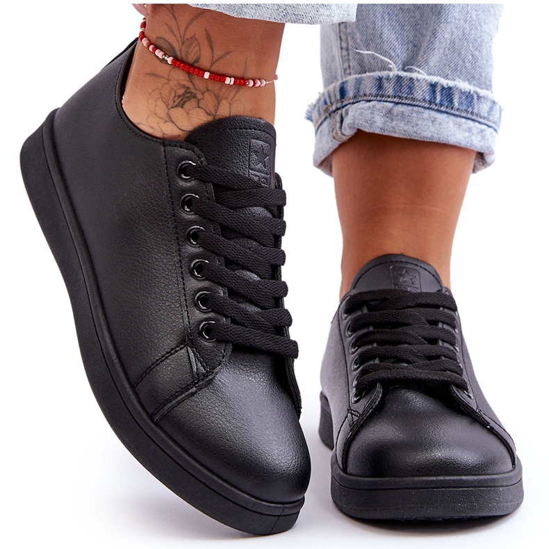 PE1 Női bőr klasszikus tornacipő fekete korlátlan