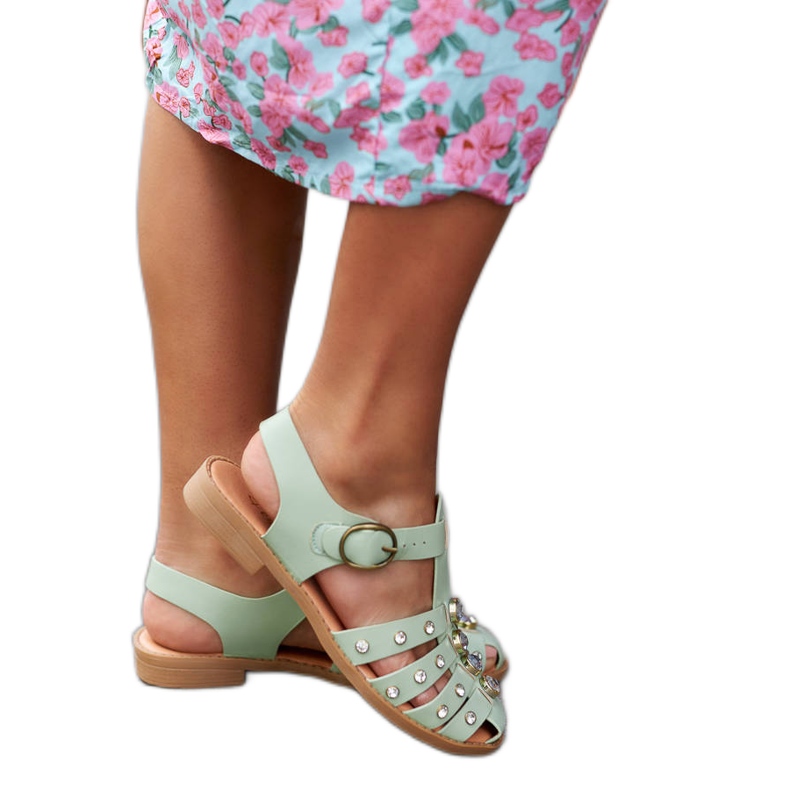 Gaetano strasszokkal díszített zöld szandál