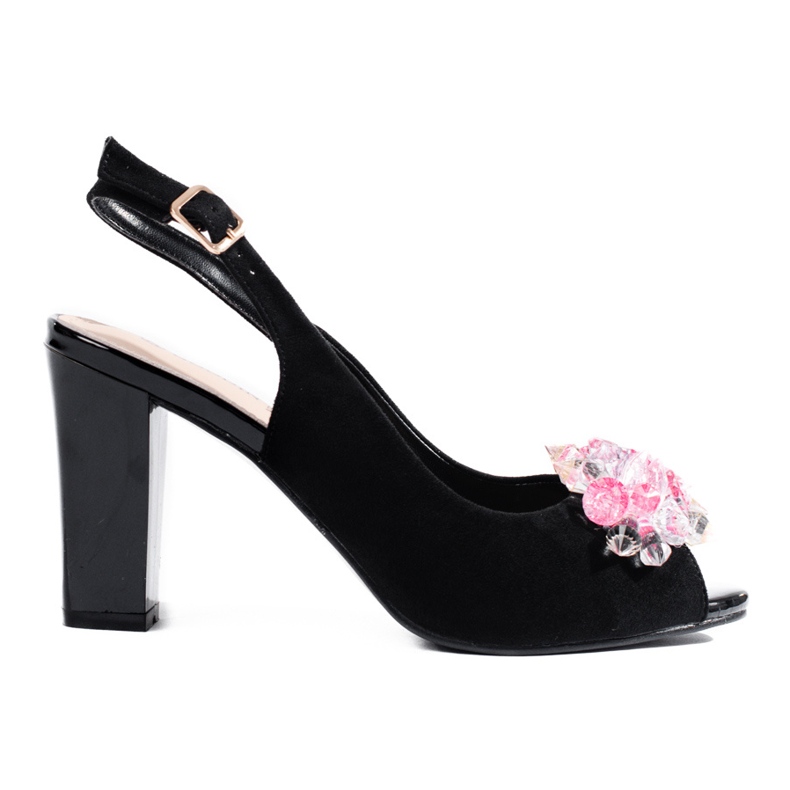 Női magassarkú szandál kristályokkal Shelovet fekete