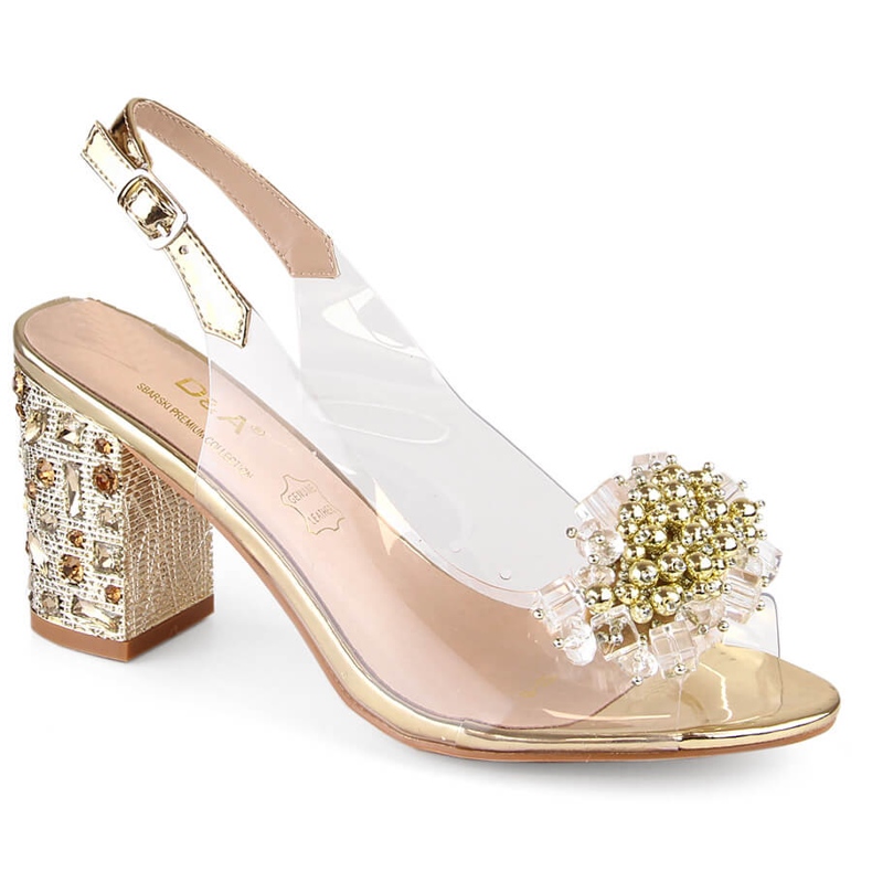Női átlátszó szandál arany oszlopon, gyöngyökkel S.Barski MR1037-19 aranysárga