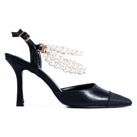 Fekete pumpák egy tűn Shelovet gyöngyökkel Fekete pumpák egy tűn Shelovet gyöngyökkel