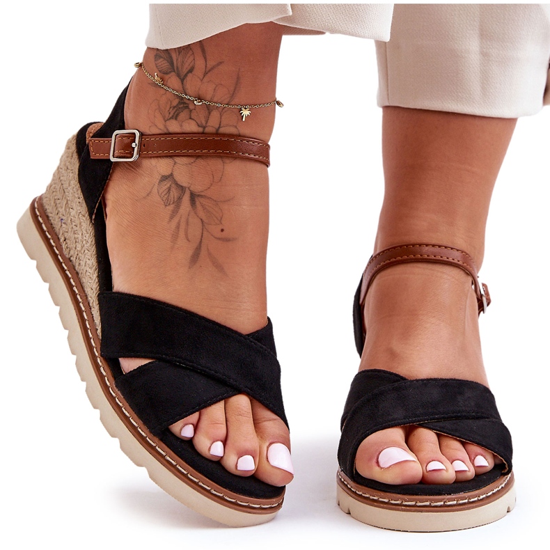 Világos velúr ékszandál fekete Celine