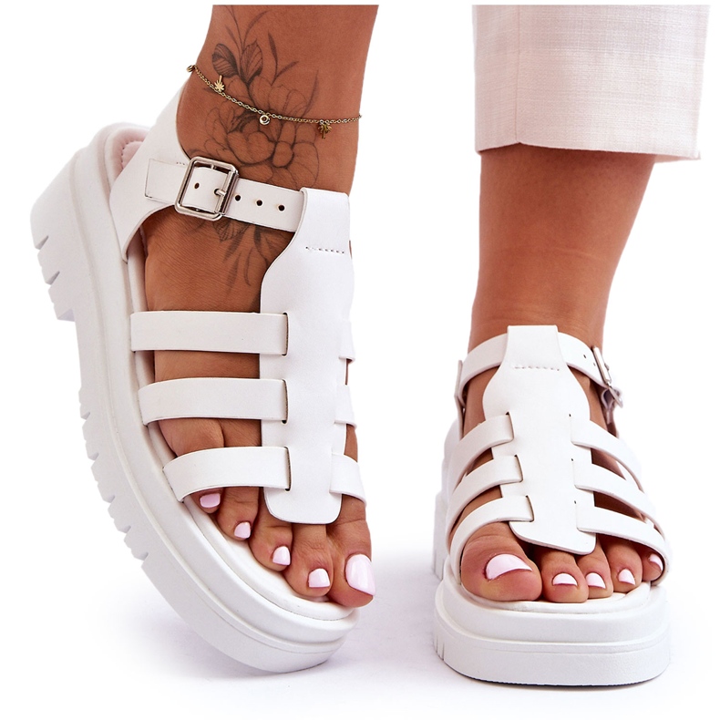 Bőr lapos szandál fehér diosa csíkokkal