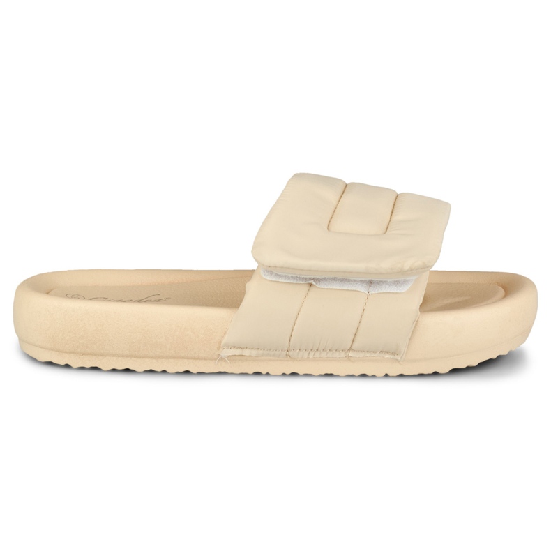 Női bézs színű, tépőzárral állítható papucs