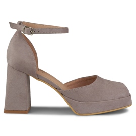 Széles sarkú pumpák a bokánál rögzítve szürke Széles sarkú pumpák a bokánál rögzítve szürke