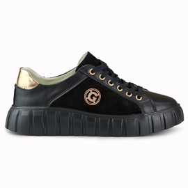 Fekete bőr sportcipő arany részletekkel Fekete bőr sportcipő arany részletekkel