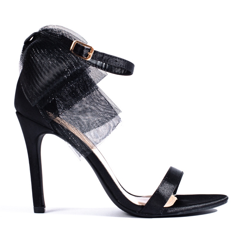 Fekete szandál tüll masnival Shelovet tűsarkún