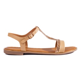 Lapos bézs színű női szandál Shelovet kristályokkal