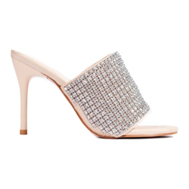Elegáns sarkú szandál Shelovet bézs cirkóniákkal