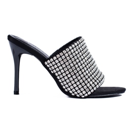 Elegáns Shelovet fekete sarkú szandál cirkóniával