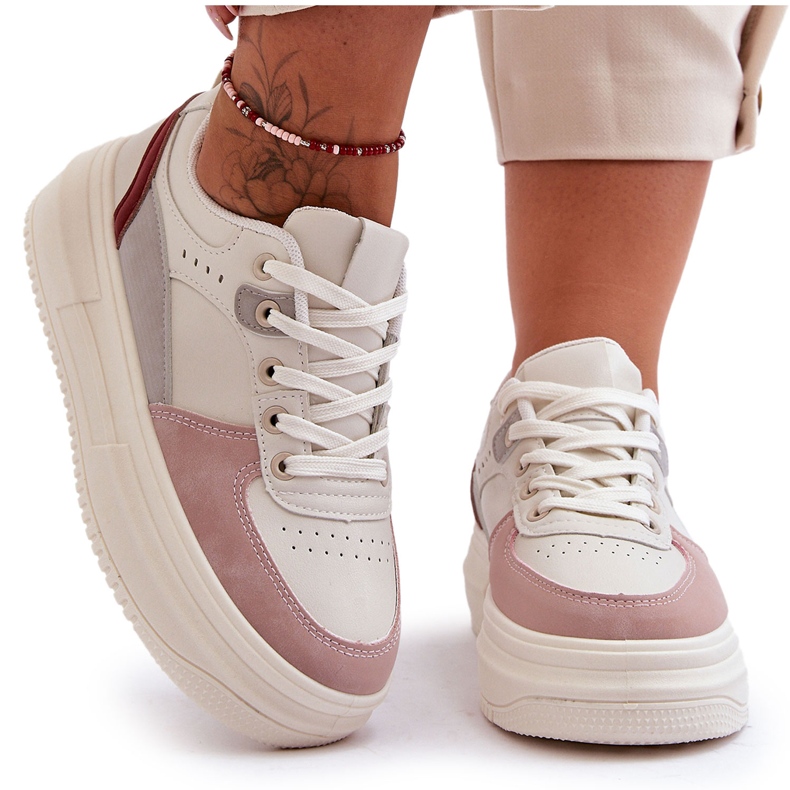 FJ1 Női sportcipők hatalmas platformon, fehér és rózsaszín Gemma