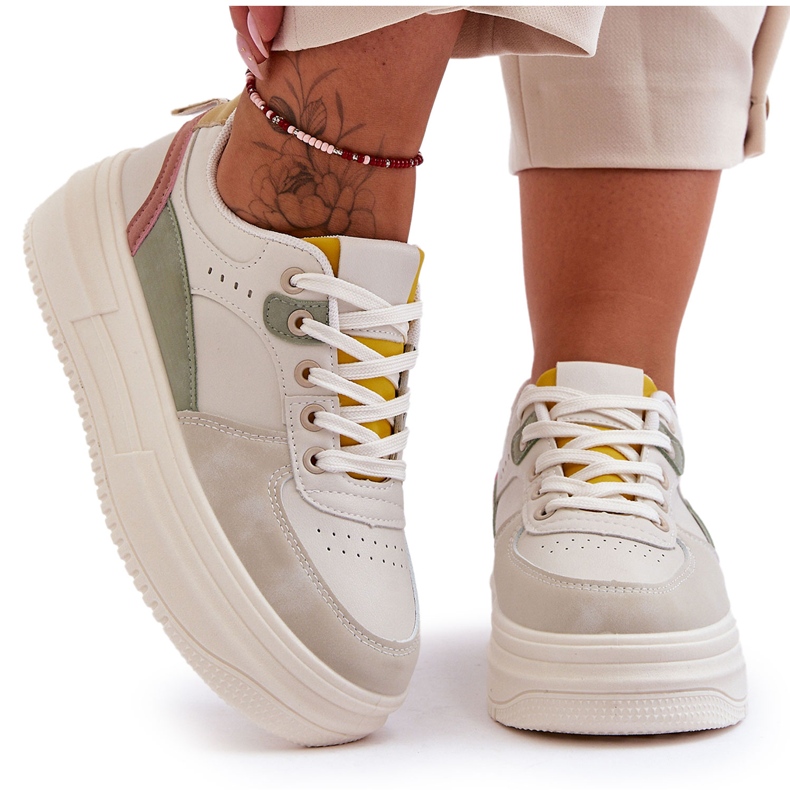 FJ1 Női sportcipők egy hatalmas platformon, tarka Gemma fehér