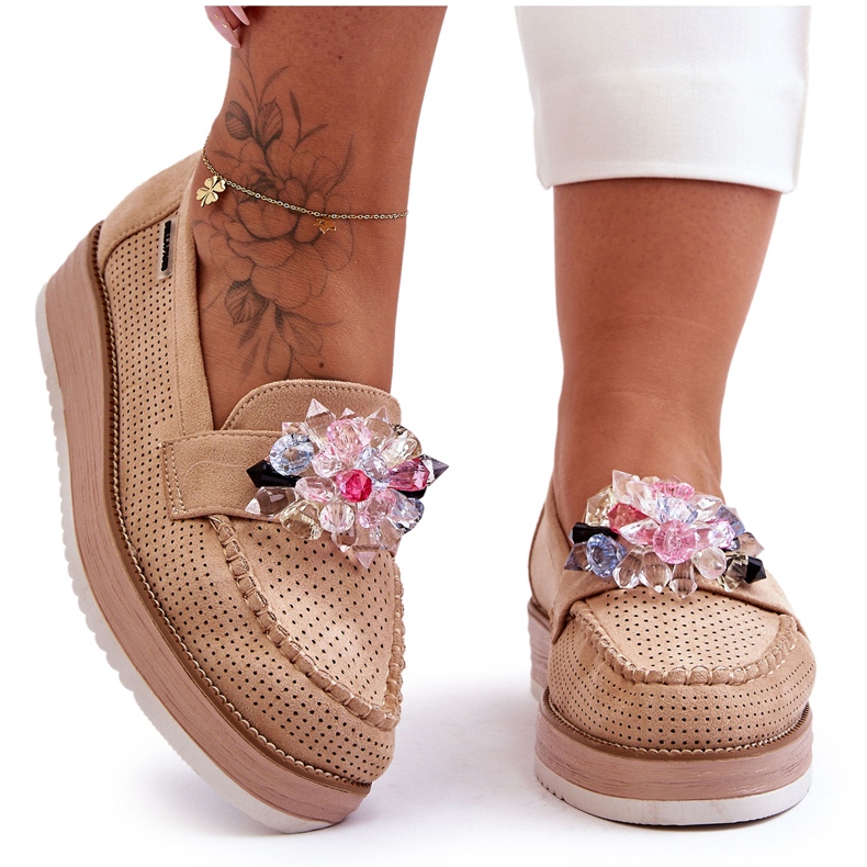 PM1 Női emelvényes naplopók kövekkel bézs Elonore