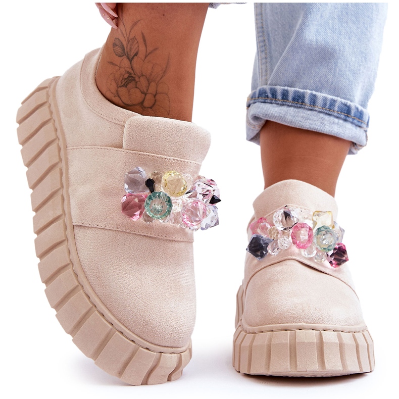 PS1 Divatos bebújós sportcipő bézs Desire díszítéssel