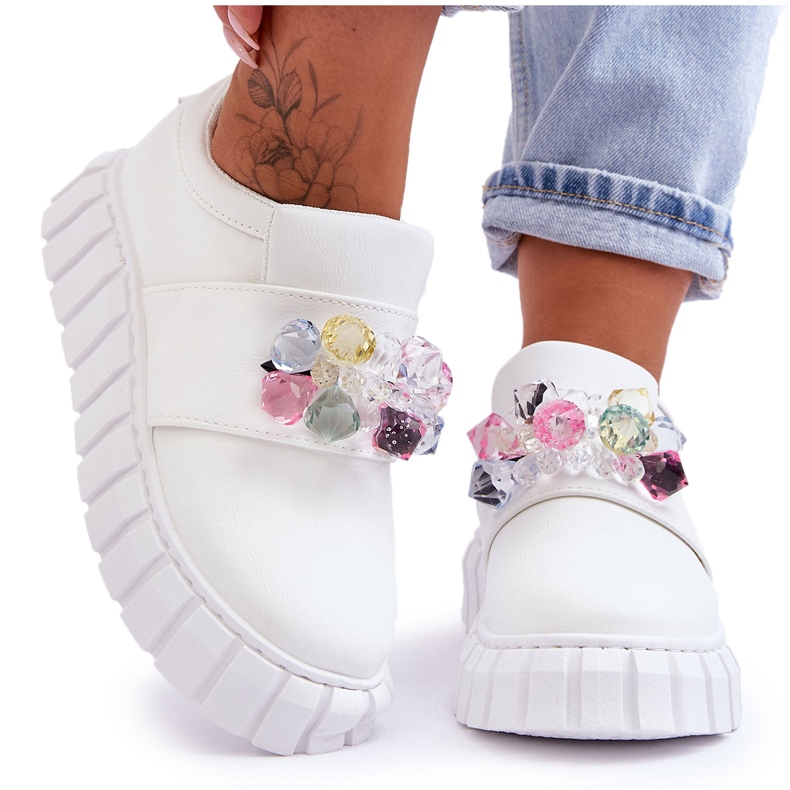 PS1 Divatos bebújós sportcipő fehér Desire díszítéssel