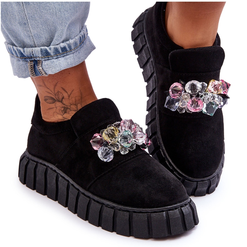 PS1 Divatos bebújós sportcipő fekete Desire díszítéssel