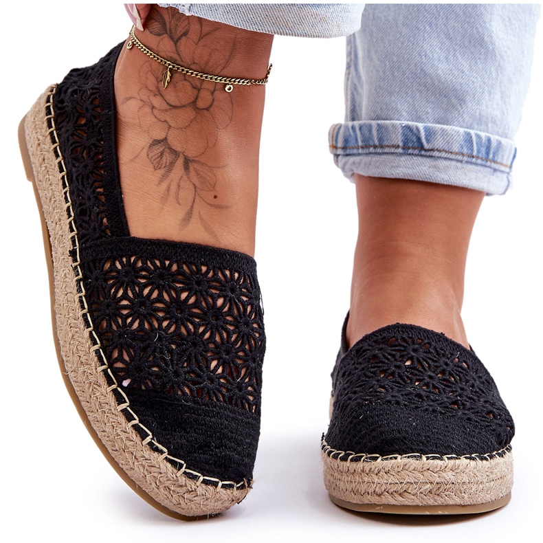 PG1 Női áttört Espadrilles Black One Lover fekete PG1 Női áttört Espadrilles Black One Lover fekete
