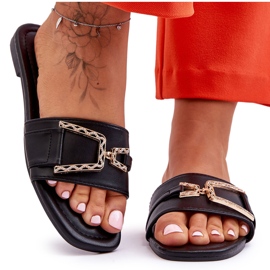 Női klasszikus fekete, lenyűgöző, díszített papucs