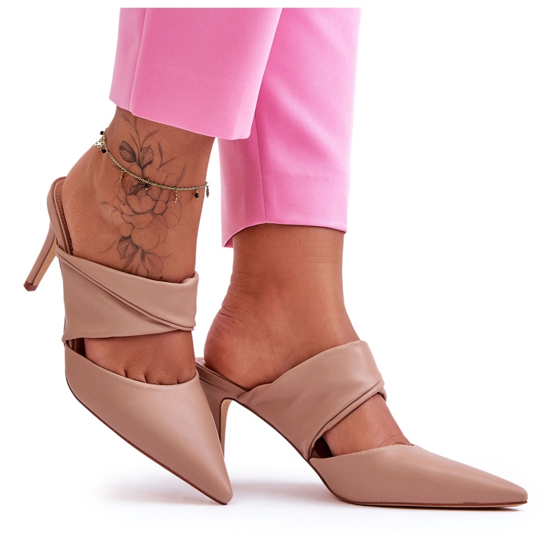 Inna Bőr magassarkú papucs Sötét bézs Aveline