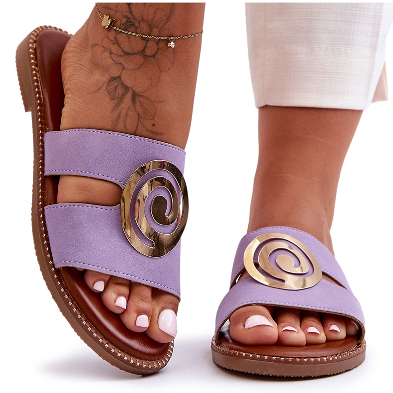 Divatos papucs tükör díszítéssel, lila mély lélegzettel ibolya