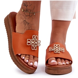 PG1 Női bőr papucs narancssárga Azera díszítéssel