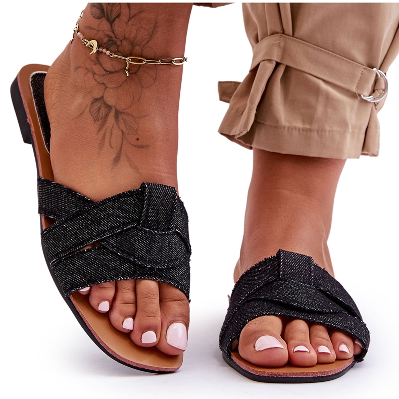 Női fekete Aversa szövet papucs