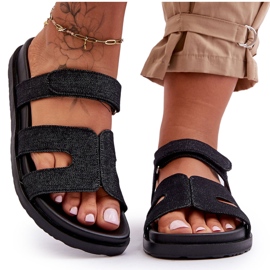 Női szövet tépőzáras papucs Fekete Jose