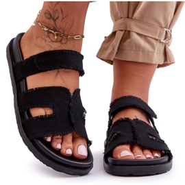 Női tépőzáras szövet papucs fekete Lamirose