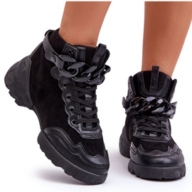 PS1 Női sportcipő velúr lánccal, fekete Tymagio