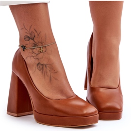 Camel Rosalia Chunky Heels bőrpumpák barna