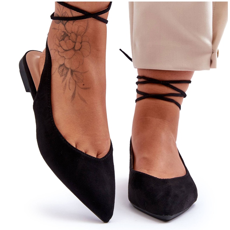 PG1 Női velúr fűzős balerina fekete Lilly Ann