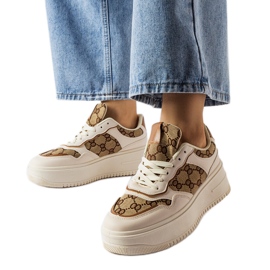 Inna Conte monogrammal díszített bézs színű tornacipő