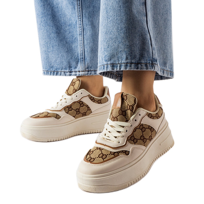 Inna Conte monogrammal díszített bézs színű tornacipő