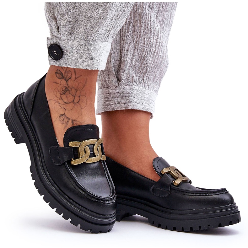 PG1 Női Platform Loafers Díszítéssel Fekete Ameg