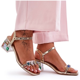 Női magassarkú szandál kristályokkal, Golden S.Barski MR1037-01 aranysárga Női magassarkú szandál kristályokkal, Golden S.Barski MR1037-01 aranysárga